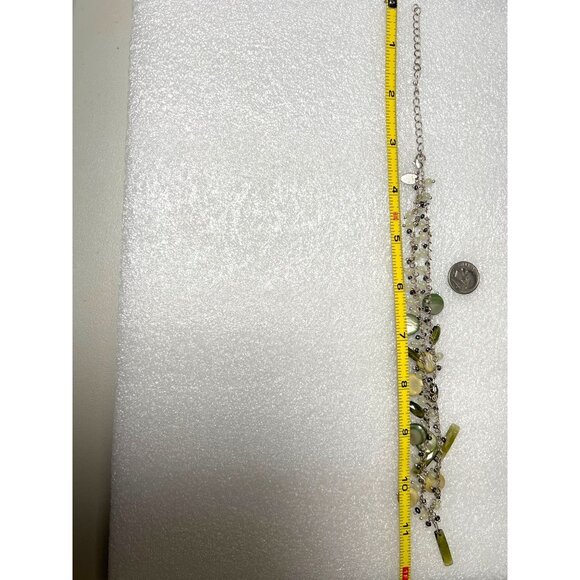 Bohemian Silver Tone Multicolor Bead Necklace Lia Sophia Green Yellow MOP Glass - Picture 6 of 7